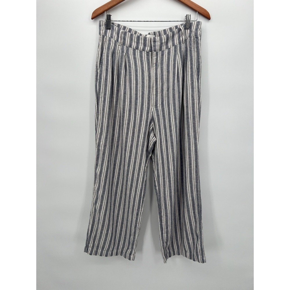 Abercrombie & Fitch Pants High Rise Wide leg Crop Blue Striped Linen Size L